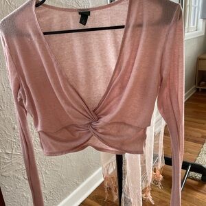 Pink Twist Front Long Sleeve Top